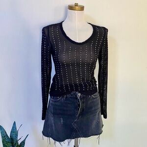 Vocal Black Mesh Top with rhinestones glam goth dark fairy party top whimsygoth